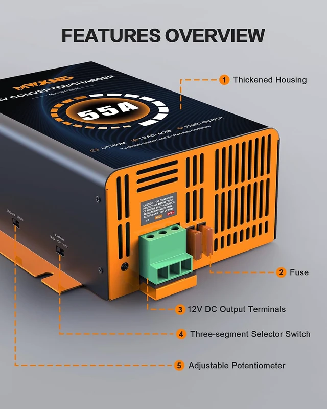 Alt view image 6 of 7 - 55 Amp RV Power Converter, 120V AC to 12V DC Battery Charger with Multi Smart Charging Modes,13V16.5V Adjustable Output, RV Converter Compatible with Lithium and Lead Acid Battery