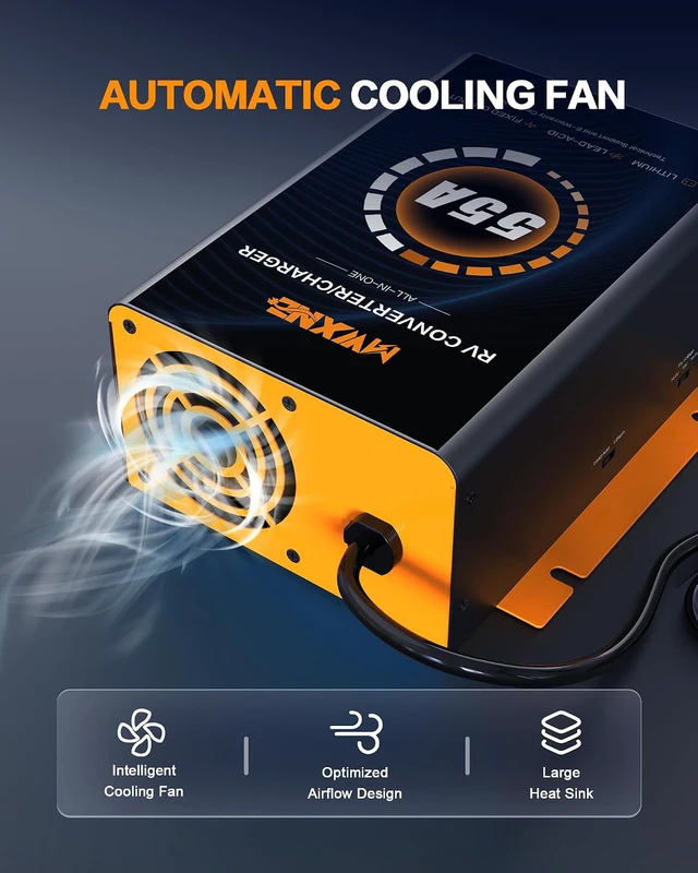 Alt view image 7 of 7 - 55 Amp RV Power Converter, 120V AC to 12V DC Battery Charger with Multi Smart Charging Modes,13V16.5V Adjustable Output, RV Converter Compatible with Lithium and Lead Acid Battery