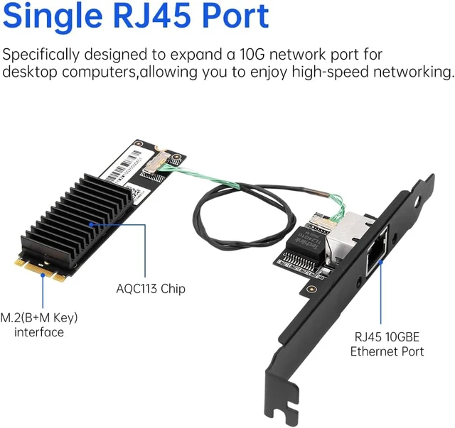 Alt view image 5 of 7 - 10G M.2 Ethernet Adapter, Marvell AQC113, 10G/5G/2.5G/1G, Windows/Linux