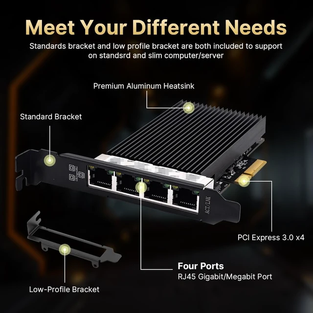 Alt view image 5 of 7 - 4-Port 2.5Gbps PCIe Ethernet Card with I226, NAS/Gaming/Workstation