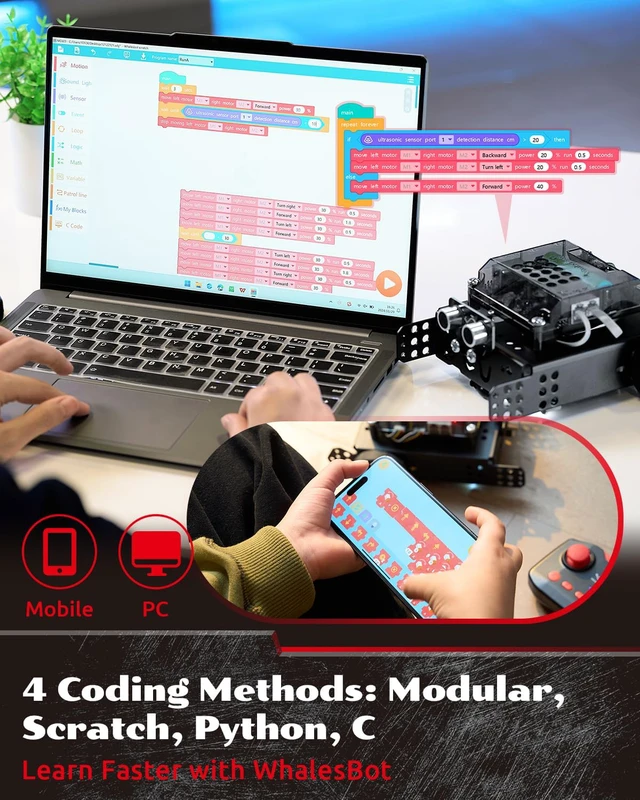 Alt view image 5 of 7 - Rocky Coding Robot Car Kit for Kids 8-12 12-16, STEM Educational Engineering Toy, Scratch Python C Programming & Remote Control, Science Gift for 8 9 10 11 12+ Year Old Boys Girls