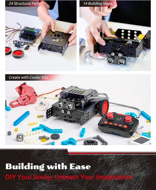 Alt view image 6 of 7 - Rocky Coding Robot Car Kit for Kids 8-12 12-16, STEM Educational Engineering Toy, Scratch Python C Programming & Remote Control, Science Gift for 8 9 10 11 12+ Year Old Boys Girls