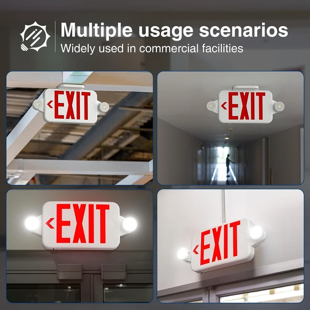 Alt view image 6 of 7 - 4 Pack Red Commercial Exit Signs with Emergency Light