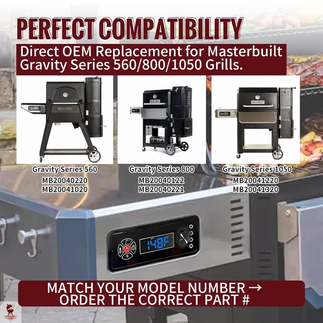 Alt view image 2 of 7 - Replacement Non-WiFi Controller Combo Set for Masterbuilt Gravity Series 560/800/1050 Digital Charcoal Grill + Smoker Full Kit Includes Control Panel, 4 Meat Probes, 3 Door Switches & Power Adapter