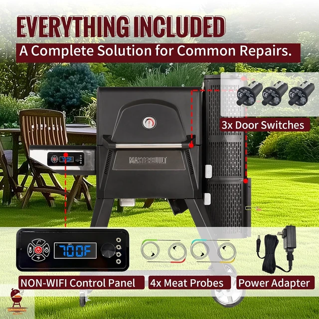 Alt view image 7 of 7 - Replacement Non-WiFi Controller Combo Set for Masterbuilt Gravity Series 560/800/1050 Digital Charcoal Grill + Smoker Full Kit Includes Control Panel, 4 Meat Probes, 3 Door Switches & Power Adapter