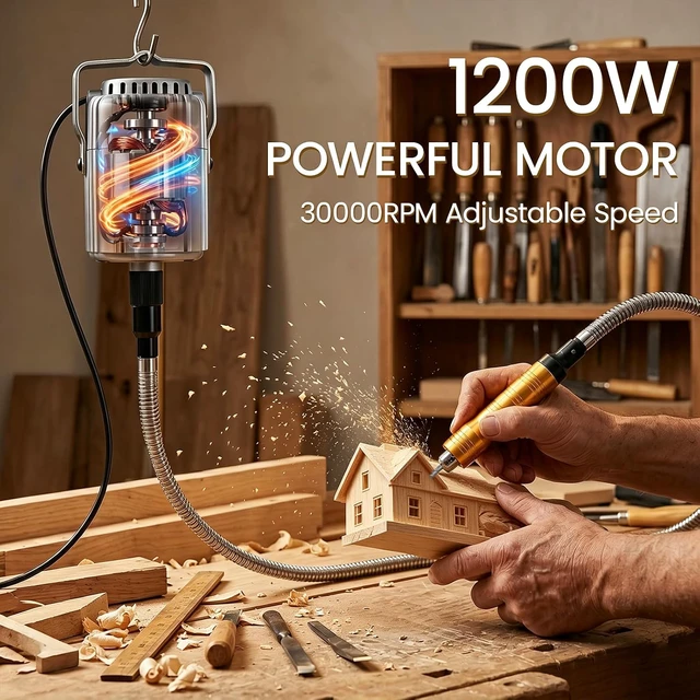 Alt view image 2 of 7 - 1200W Flex Shaft Rotary Tool, 30000RPM Hanging Grinder
