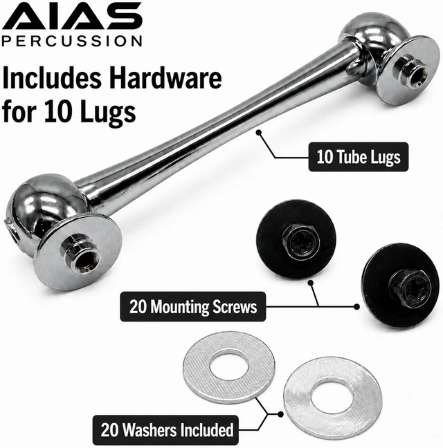 Alt view image 4 of 5 - Double-End Tube Lugs for Snare Drums, Chrome, 3.5 Inch, 10 Pack