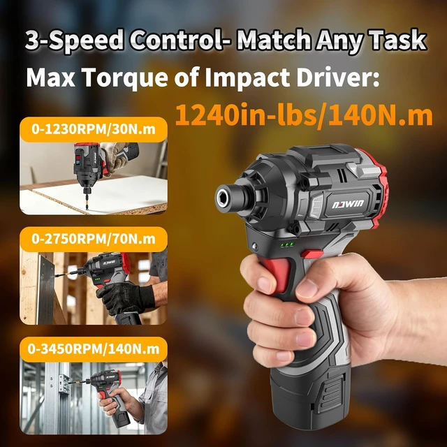 Alt view image 4 of 7 - 16.8V Cordless Drill & Impact Driver Combo Kit, 3/8" Drill & 1/4" Impact Driver, 2×2000mAh Batteries, for DIY Projects, Furniture Assembly & Home Repairs