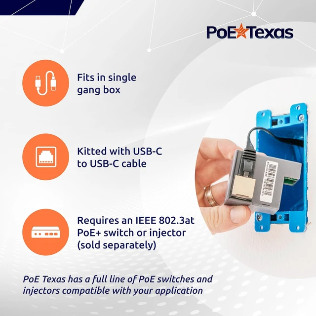 Alt view image 6 of 7 - PoE+ to USB-C Power & Data Adapter, Up to 328 Ft