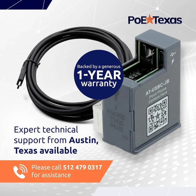 Alt view image 7 of 7 - PoE+ to USB-C Power & Data Adapter, Up to 328 Ft