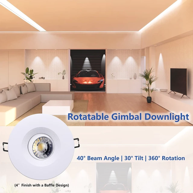 Alt view image 2 of 6 - 4 Inch LED Recessed Lights 6 Pack, Adjustable Gimbal Downlight,White