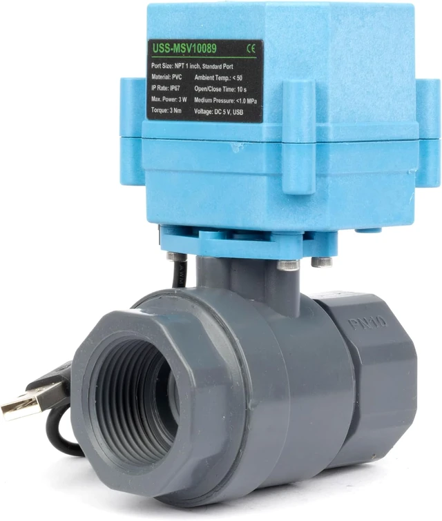 Alt view image 2 of 7 - WiFi Smart Motorized Ball Valve 1 inch NPT for Water Control & Irrigation, 2 Way PVC Electric Valve, USB Powered, LED Status Indicator, Flow Direction Window, Remote On/Off Control