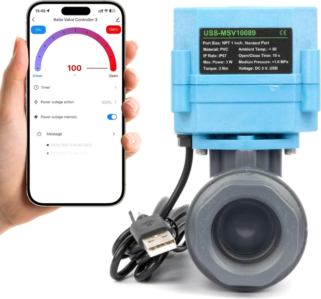 Main image of WiFi Smart Motorized Ball Valve 1 inch NPT for Water Control & Irrigation, 2 Way PVC Electric Valve, USB Powered, LED Status Indicator, Flow Direction Window, Remote On/Off Control