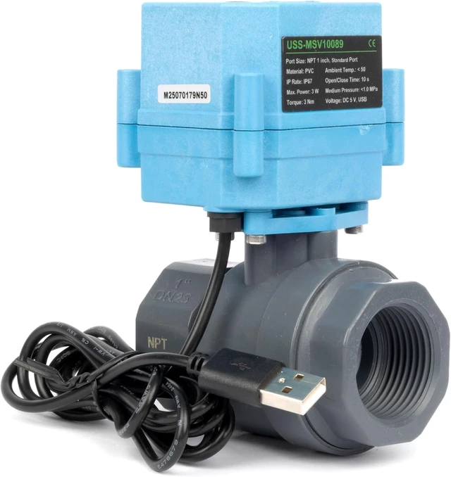 Alt view image 3 of 7 - WiFi Smart Motorized Ball Valve 1 inch NPT for Water Control & Irrigation, 2 Way PVC Electric Valve, USB Powered, LED Status Indicator, Flow Direction Window, Remote On/Off Control