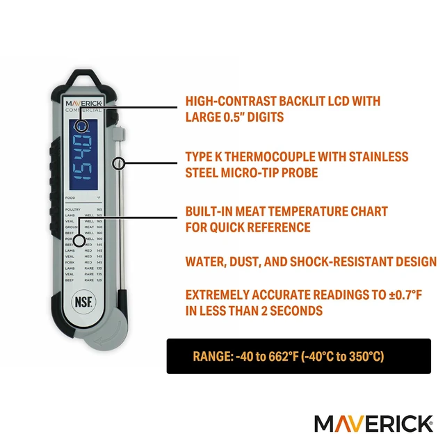 Alt view image 3 of 5 - ProTemp Digital Meat Thermometer PT100BBQ, Instant Read with Backlit Display, Oven Safe, Calibration Feature, Grill, Smoker & BBQ Temperature Probe