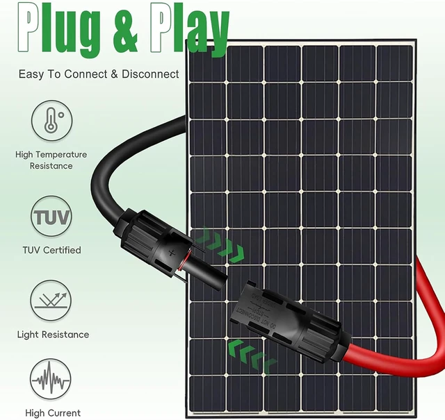 Alt view image 2 of 7 - 70 Feet 10AWG Twin Wire Solar Extension Cable with IP67 Male & Female Connectors Bonus 6 Pairs Connector Adapter Kit