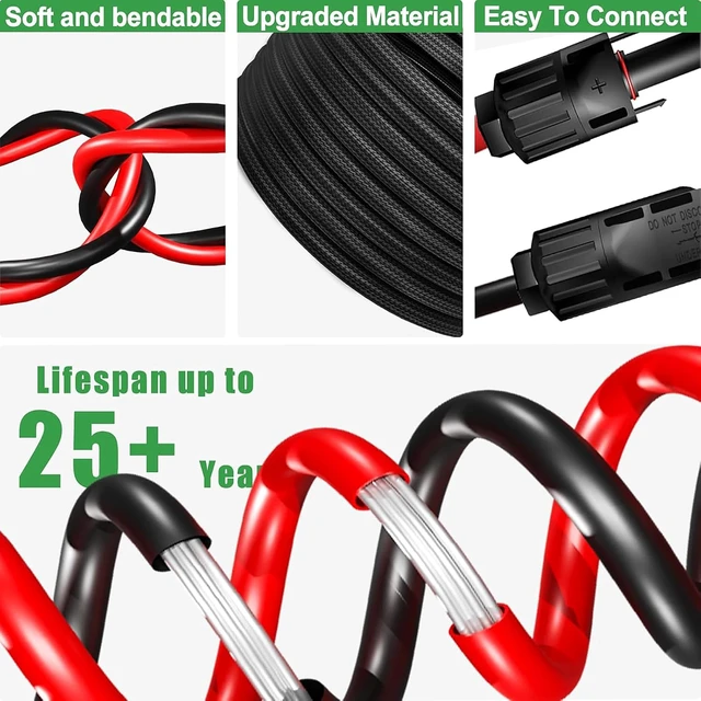 Alt view image 4 of 7 - 70 Feet 10AWG Twin Wire Solar Extension Cable with IP67 Male & Female Connectors Bonus 6 Pairs Connector Adapter Kit