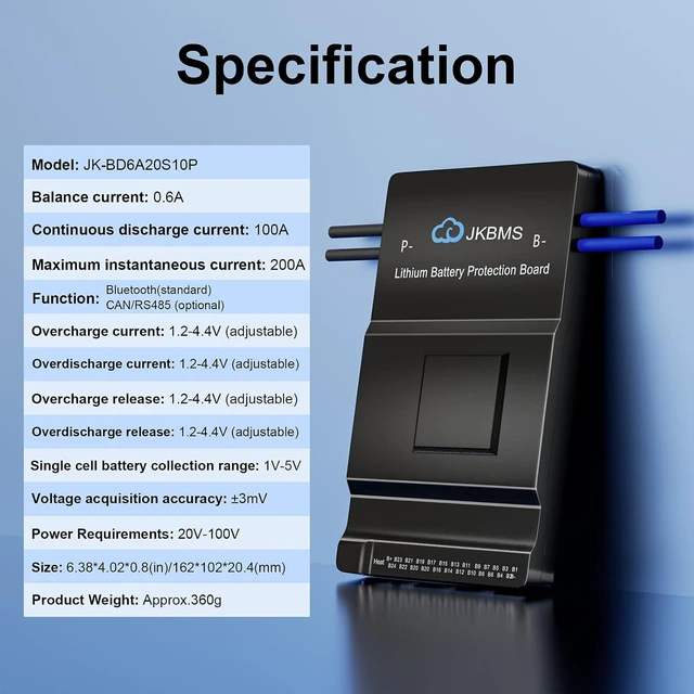 Alt view image 2 of 7 - Smart BMS 8S-20S 100A 0.6A Active Balance Build-in Bluetooth with RS485 PCB Battery Protection Board Li-ion LiFePO4 LTO Lithium Battery Pack (JK-BD6A20S10P)