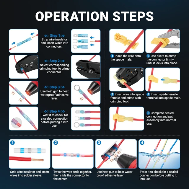 Alt view image 5 of 7 - 1622PCS Heat Shrink Wire Connectors Kit, T-Tap Electrical Terminals & Solder Seal Connectors, Insulated Marine Grade Waterproof Ring Fork Spade Butt Splice Set for Boat Automotive DIY