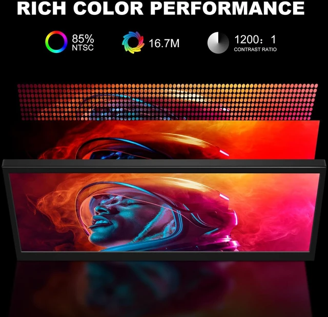 Alt view image 7 of 7 - 12.3 Inch Secondary Monitor, IPS Stretched Bar LCD Travel Display 1920 * 720 HDMI USBC, Mini Portable Monitor Metal Material for Laptop Computer Windows Aida64 GPU CPU RAM Monitoring,Built-in Speaker