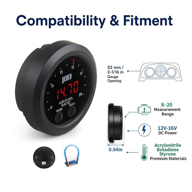 Alt view image 2 of 6 - Wideband UEGO Air/Fuel Ratio AFR Gauge Kit, Universal