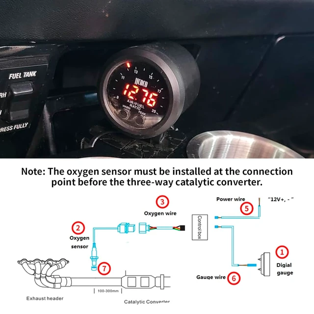 Alt view image 3 of 6 - Wideband UEGO Air/Fuel Ratio AFR Gauge Kit, Universal