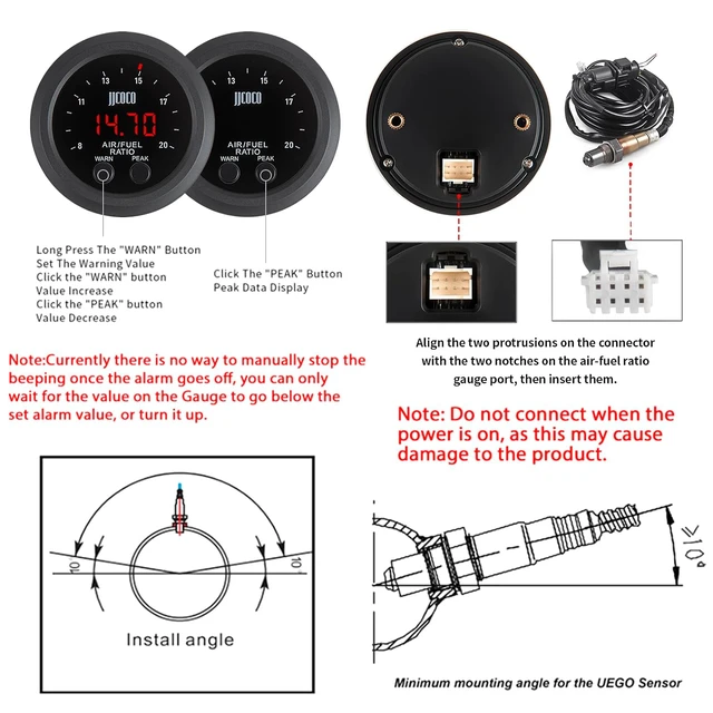 Alt view image 4 of 6 - Wideband UEGO Air/Fuel Ratio AFR Gauge Kit, Universal