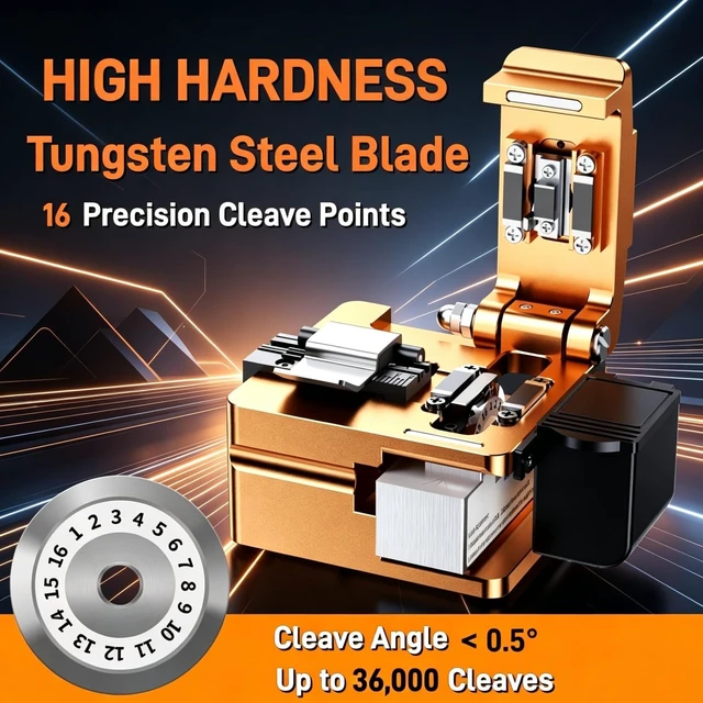 Alt view image 2 of 7 - High Precision Optical Fiber Cleaver with Auto Scrap Collector, 16-Surface Tungsten Blade (48,000 Cleaves), 3-in-1 Universal Fixture for FTTH Splicing, Cold Connection & Hot Melt