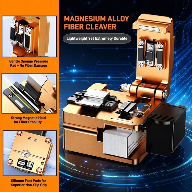 Alt view image 6 of 7 - High Precision Optical Fiber Cleaver with Auto Scrap Collector, 16-Surface Tungsten Blade (48,000 Cleaves), 3-in-1 Universal Fixture for FTTH Splicing, Cold Connection & Hot Melt