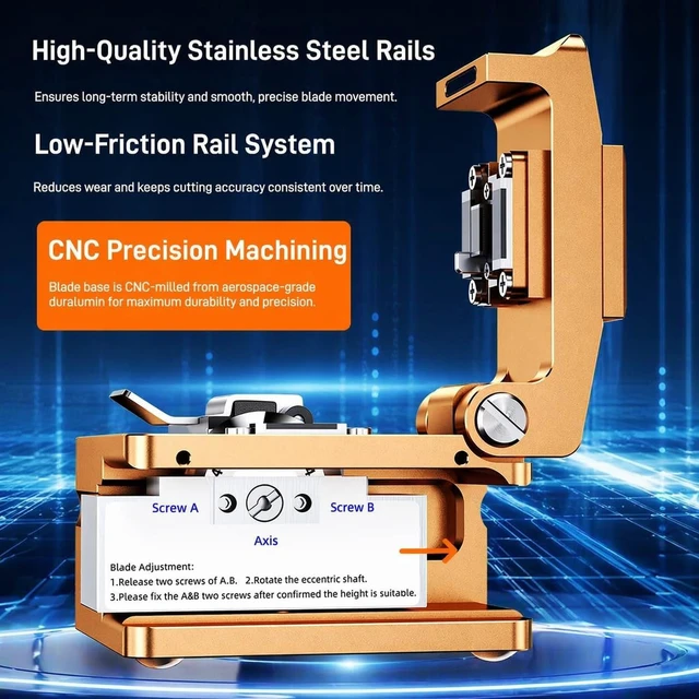 Alt view image 7 of 7 - High Precision Optical Fiber Cleaver with Auto Scrap Collector, 16-Surface Tungsten Blade (48,000 Cleaves), 3-in-1 Universal Fixture for FTTH Splicing, Cold Connection & Hot Melt
