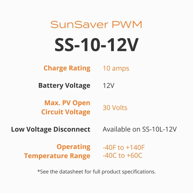 Alt view image 5 of 6 - Morningstar SunSaver 10A PWM Solar Charge Controller (SS-10-12V) - Solar Panel Regulator for 12V Batteries, Four Stage Battery Charging, HazLoc Rated, Low Noise, 5 Year WTY - Designed in The USA