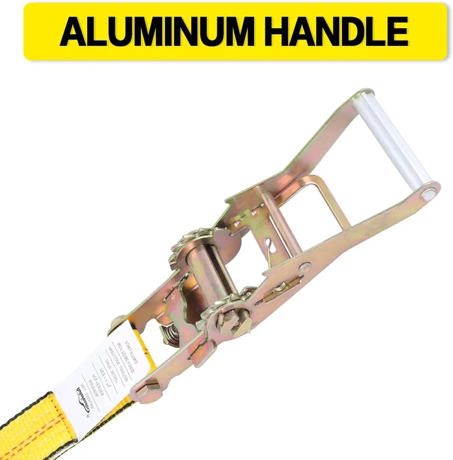 Alt view image 2 of 7 - Flat Hook Ratchet Straps-Tie Down Straps Heavy Duty-2 Inch x 27 Feet-Weather Resistant Strap -3,333 Pound Working Load Limit-for Flatbed, Truck, Trailers Pickup(4 Pack) Yellow