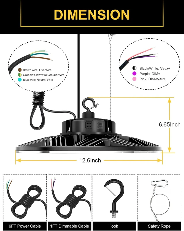 Alt view image 7 of 7 - UFO LED High Bay Light, 150W/100W/80W Adjustable, 3000K/4000K/5000K Adjustable, UL Listed 21000LM 0-10V Dimmable IP65 Waterproof High Bay Lights AC100-277V for Warehouse Factory