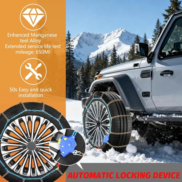Alt view image 2 of 7 - Auto Lock Snow Tire Chains Enhanced Mn Steel, Fits 245-285