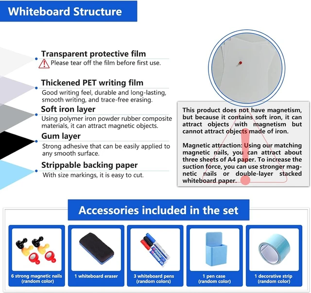 Alt view image 2 of 7 - Self-Adhesive Magnetic Dry Erase Whiteboard Sticker, 79" x 40"