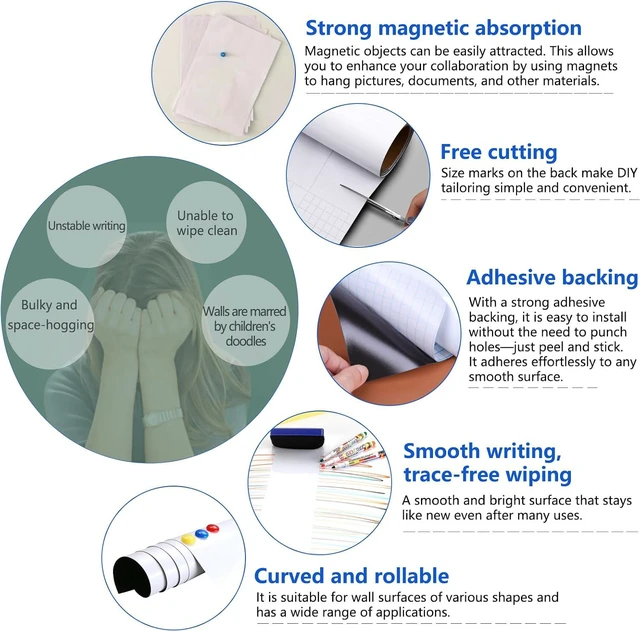 Alt view image 3 of 7 - Self-Adhesive Magnetic Dry Erase Whiteboard Sticker, 79" x 40"