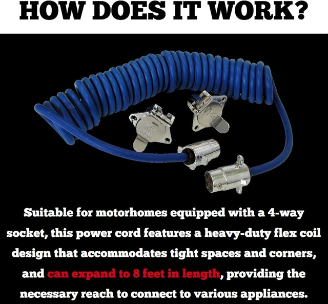 Alt view image 4 of 7 - 164 Flexo-Coil 4-Wire Power Cord with Plugs & Sockets Included