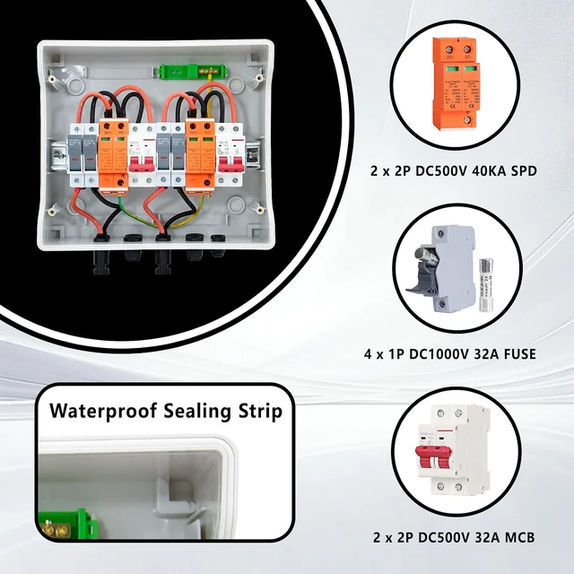 Alt view image 4 of 7 - DC500V 32A 2 Strings Solar Combiner Box 2-In-2-Out