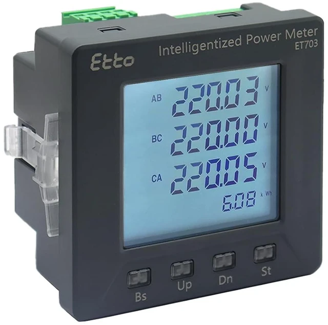 Main image of 3 Phase Full Power Current Voltage Power Meter Intelligent Multi-Function Programmable Electric Power Meter Electricity Usage Monitor Digital Ammeter with RS485 & LCD Display (RS485+2DI+2DO)