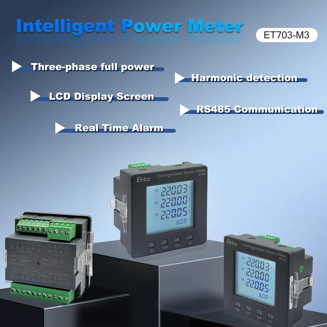 Alt view image 2 of 7 - 3 Phase Full Power Current Voltage Power Meter Intelligent Multi-Function Programmable Electric Power Meter Electricity Usage Monitor Digital Ammeter with RS485 & LCD Display (RS485+2DI+2DO)