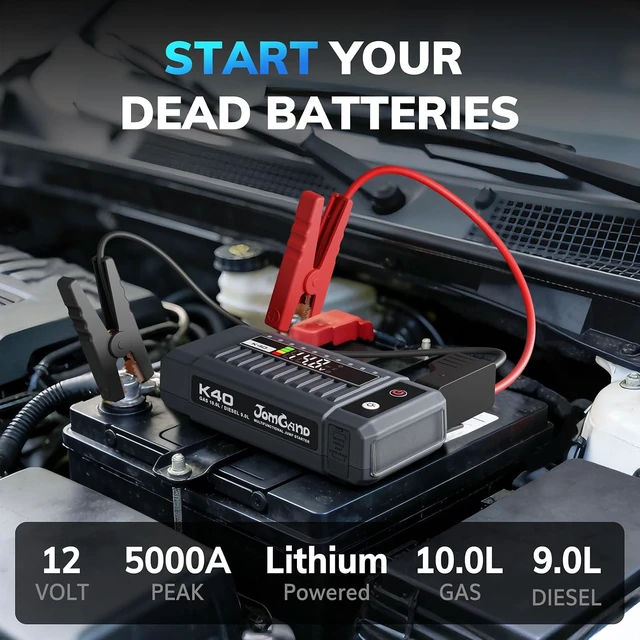 Alt view image 2 of 7 - K40 12V 5000A Car Battery Jump Starter for 10.0L Gas & 9.0L Diesel