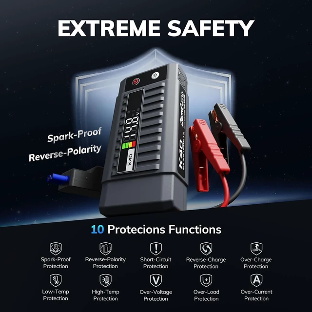 Alt view image 3 of 7 - K40 12V 5000A Car Battery Jump Starter for 10.0L Gas & 9.0L Diesel