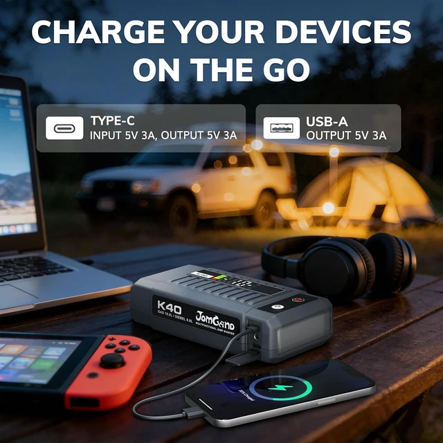 Alt view image 4 of 7 - K40 12V 5000A Car Battery Jump Starter for 10.0L Gas & 9.0L Diesel