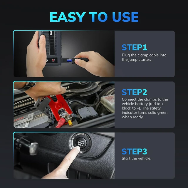 Alt view image 7 of 7 - K40 12V 5000A Car Battery Jump Starter for 10.0L Gas & 9.0L Diesel