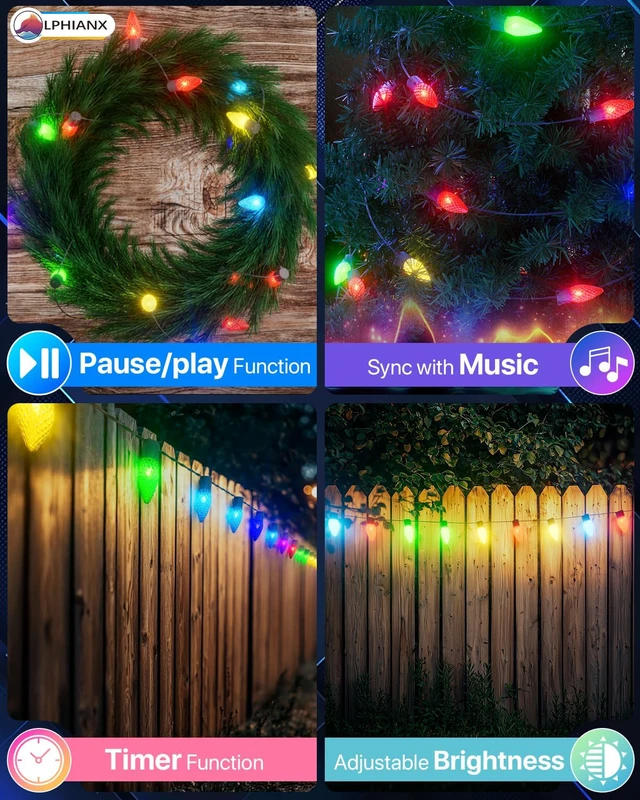 Alt view image 4 of 7 - Smart C9 Christmas Lights Outdoor, 100FT 150 LEDs, APP Remote Controlled RGB String Lights with 80+ Modes Color Changing DIY Chasing Xmas Waterproof String Light for Patio Xmas Decor