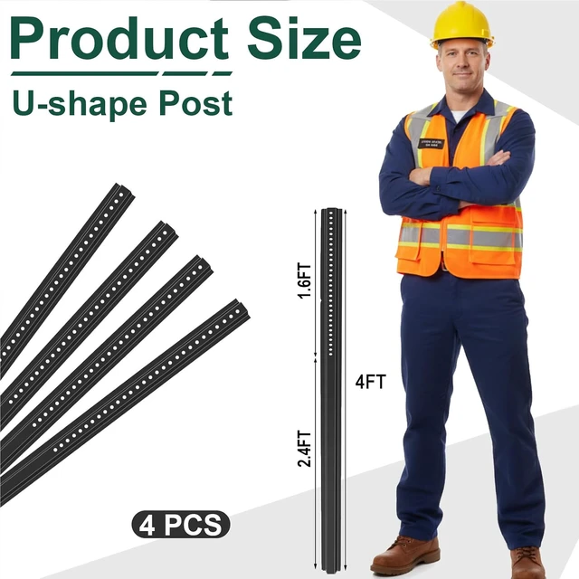 Alt view image 2 of 7 - 6 Pack 4ft Black U Channel Sign Post Heavy Duty Steel with Enamel Coating, Pre-drilled Holes for Easy Mounting, for Parking Lots, Farms & Industrial Warning Signs, Fence Post