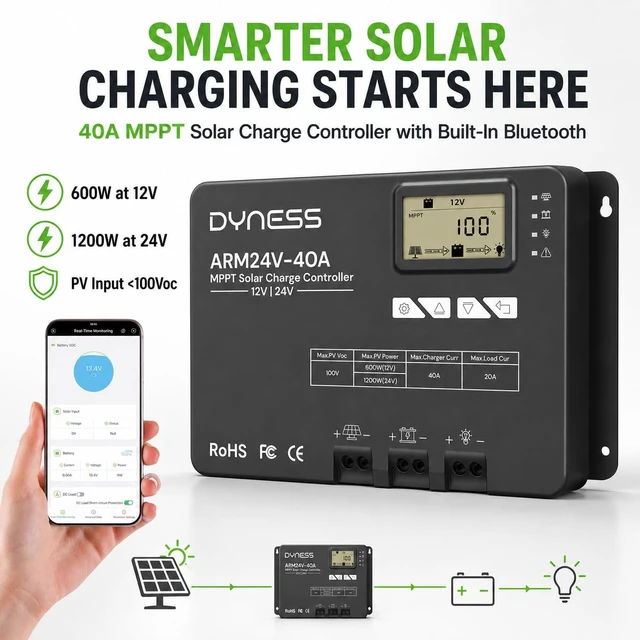 Alt view image 2 of 7 - MPPT Solar Charge Controller with Bluetooth APP Control 40A 12V/24V