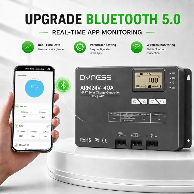 Alt view image 3 of 7 - MPPT Solar Charge Controller with Bluetooth APP Control 40A 12V/24V