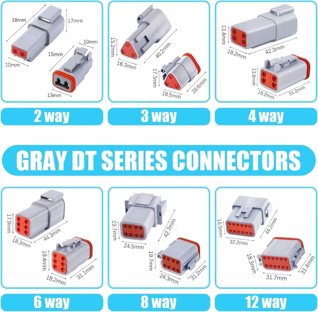 Alt view image 3 of 7 - 685 PCS Deutsch Connector Kit, 2 3 4 6 8 12Pin Grey Deutsch DT Connector