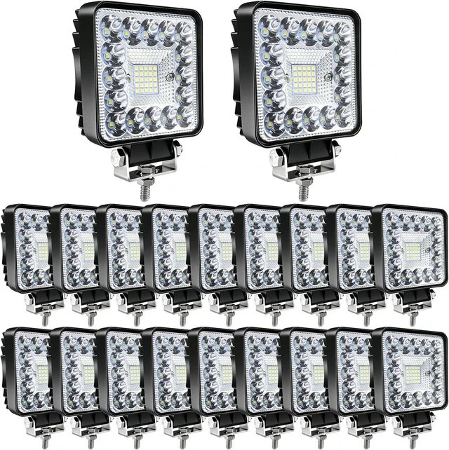 Main image of LED Off Road Lights, 4 Inch 123W LED Work Lights, 12V 24V 10000lm LED Tractor Lights for Truck Car Motorcycle Boat RV SUV UTV ATV Snowplow (20PCS)